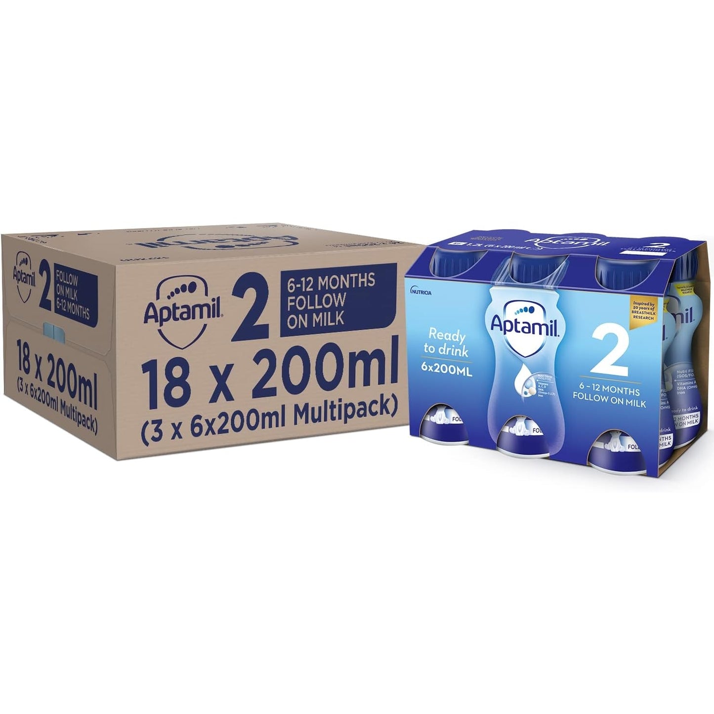 Aptamil 2 Follow On Baby Milk Ready to Use Liquid Formula, 6-12 Months, 200 ml, (Pack of 18) - Medaid - Lebanon