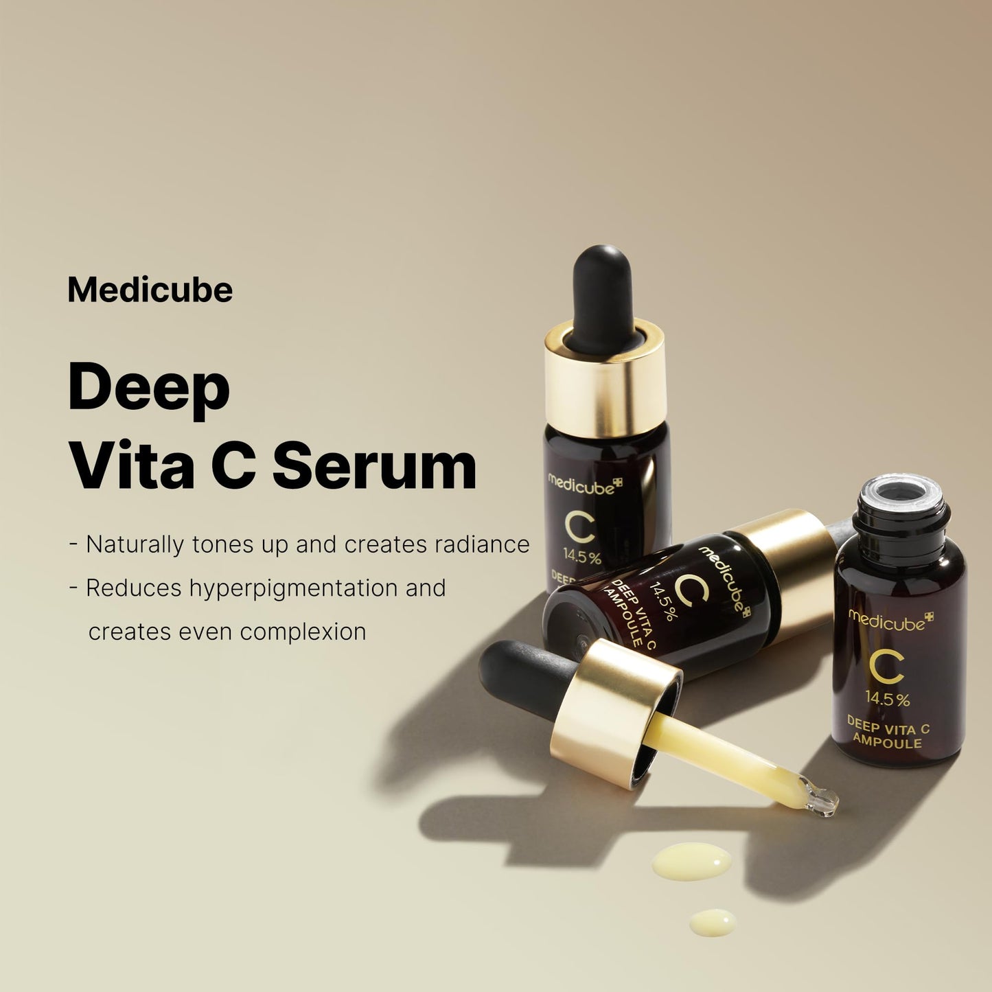 Medicube Deep Vita C Serum 2.0 || 14.5% Pure Vitamin C reduce the appearance of hyperpigmentation, dark spots, and blemishes | 16 self-tests complete | Korean skincare (10g * 3 bottles) - Medaid International