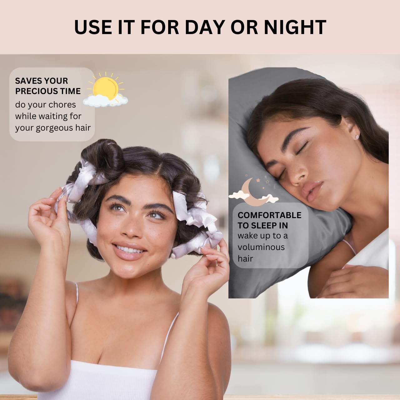 Kitsch Satin Pillow Rollers -Heatless Hair Curler, Hair Rollers, Heatless Curls Overnight, Flexible Curling Rods for Long &Short Hairs, Flexi Rod Curlers to Sleep in, Overnight Blowout Rods-6pc Marble - Medaid International