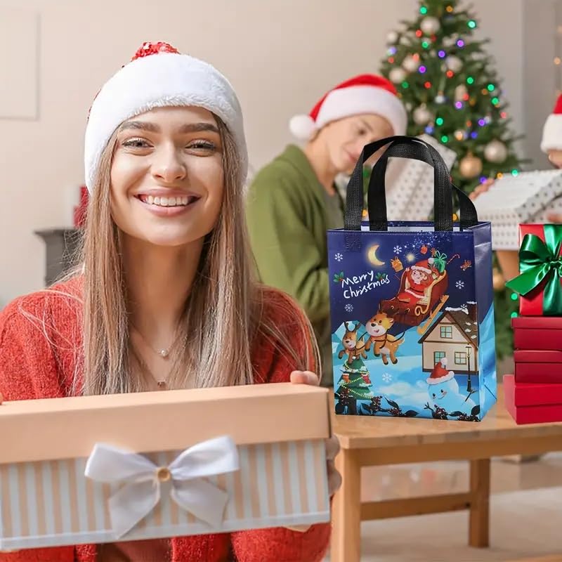 6pcs Christmas Gift Theme Gift Packaging Bag, 10.6''X7.8''X4'' With Handle, Reusable Non-Woven Material, New Year Gift, Christmas Party Supplies Packaging Bag. - Medaid International
