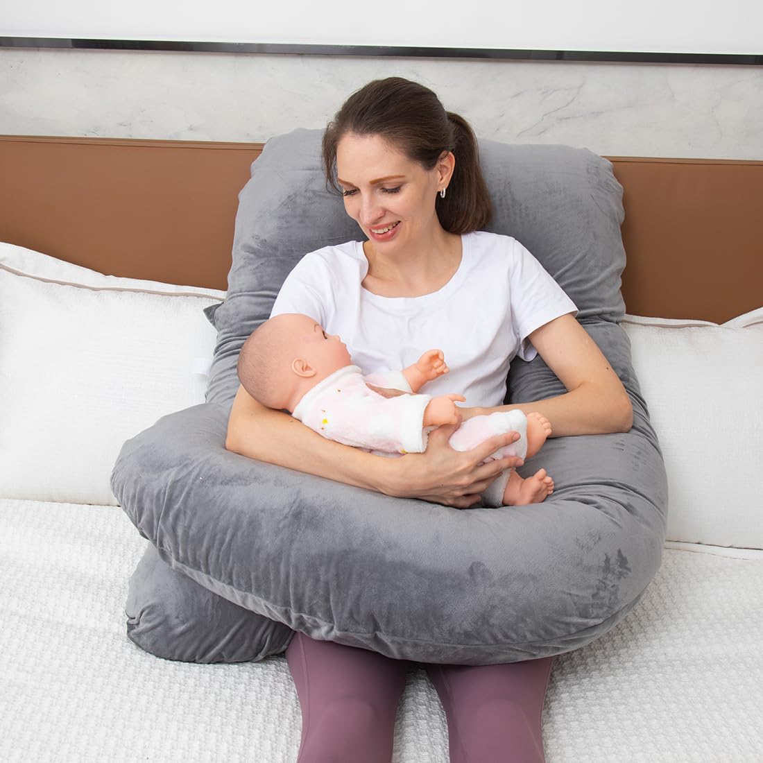 MOON PINE Pregnancy Pillow, U Shaped Full Body Pillow for Maternity Support, Sleeping Pillow with Cover for Pregnant Women (Dark Grey) - Medaid International