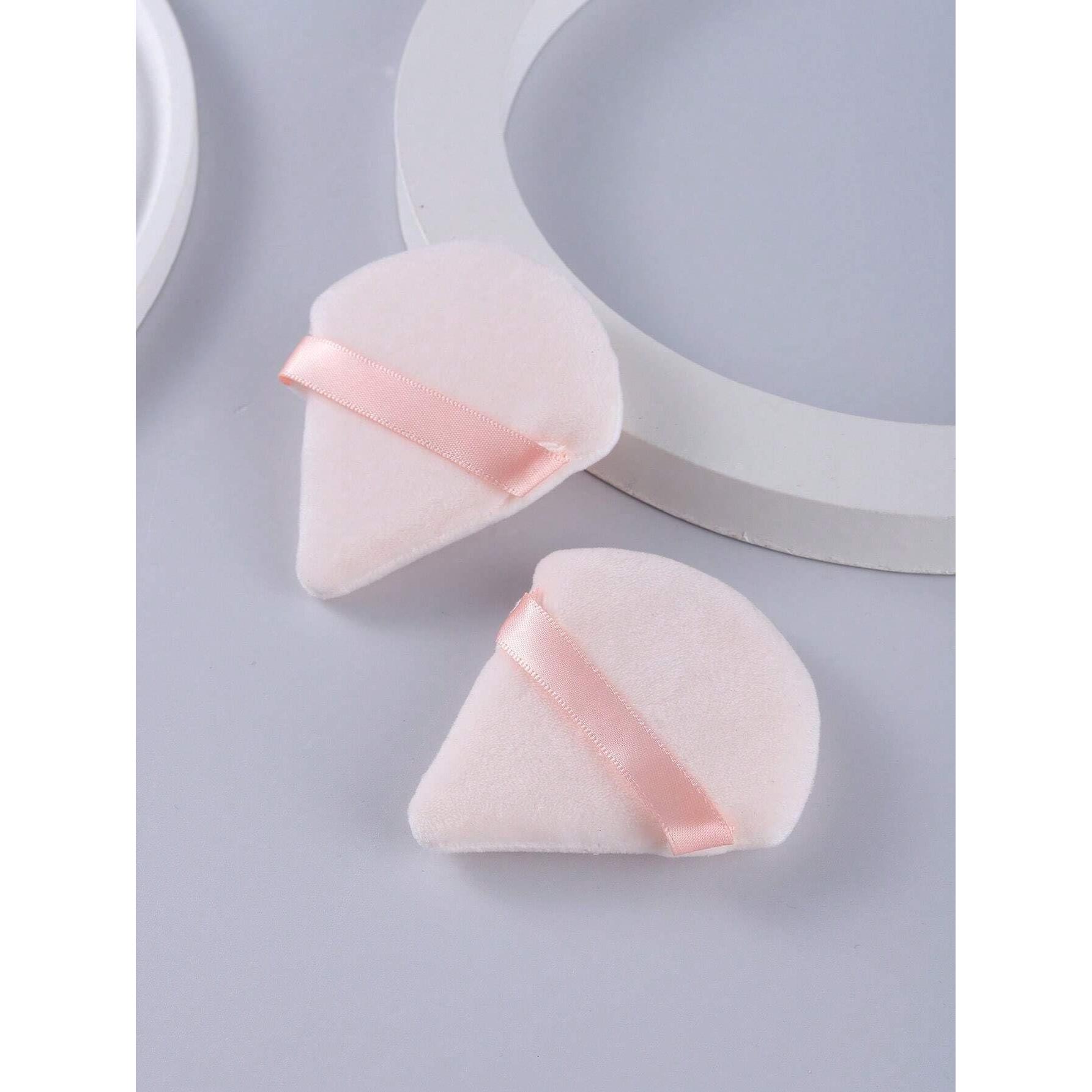 2pcs Triangle Shaped Loose Powder Puff, Made Of Ultra Soft Velvet, Designated For Contouring, Eye And Corner Areas, Beauty Blender Foundation Mixing Container - Medaid International