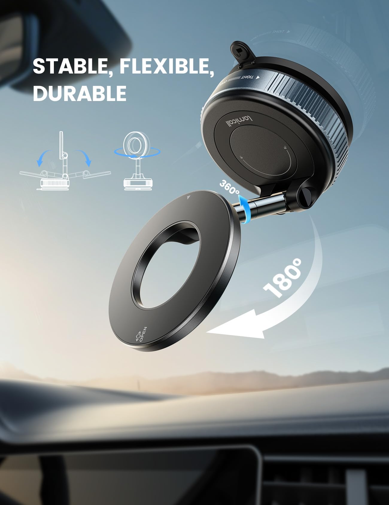 Lamicall Car Phone Holder Mount - [70 LBS Strongest Suction] for Magsafe Car Mount, 360° Adjustable Suction Cup Phone Mount Dashboard Windshield Vacuum Magnetic Phone Holder fit iPhone 17 16 Pro Max - Medaid International
