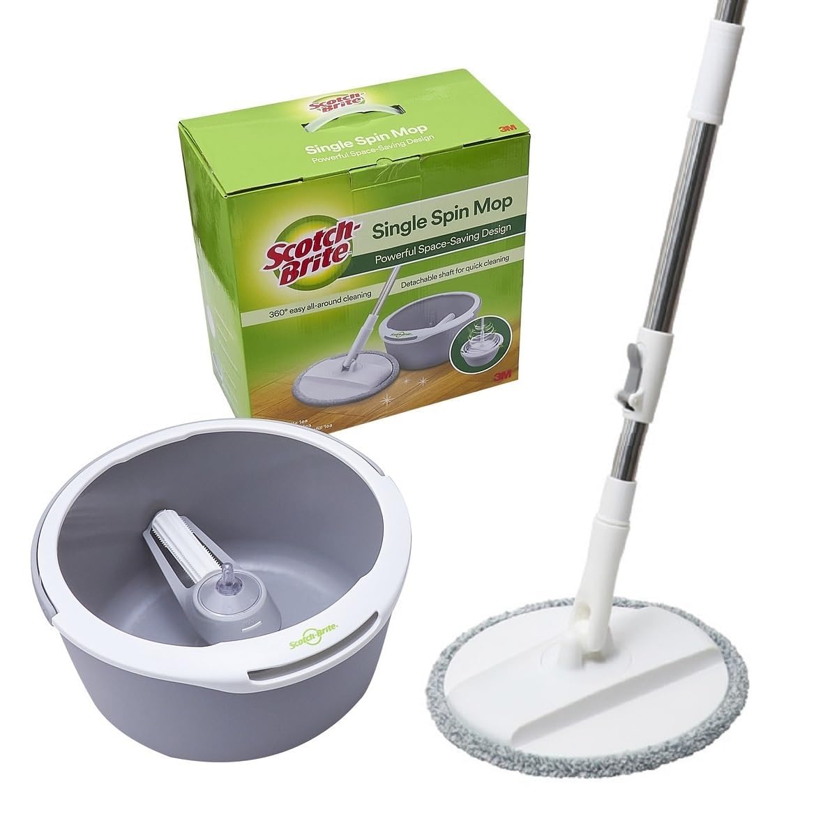 Scotch-Brite 2-in-1 Bucket Spin Mop Set (Includes: mop with Stick, Bucket, mop Refill) | 360 Easy All-Around Cleaning | Cleaning Mop | rinsing and Drying in a Single Bucket | Floors | 1 Set/Pack - Medaid International