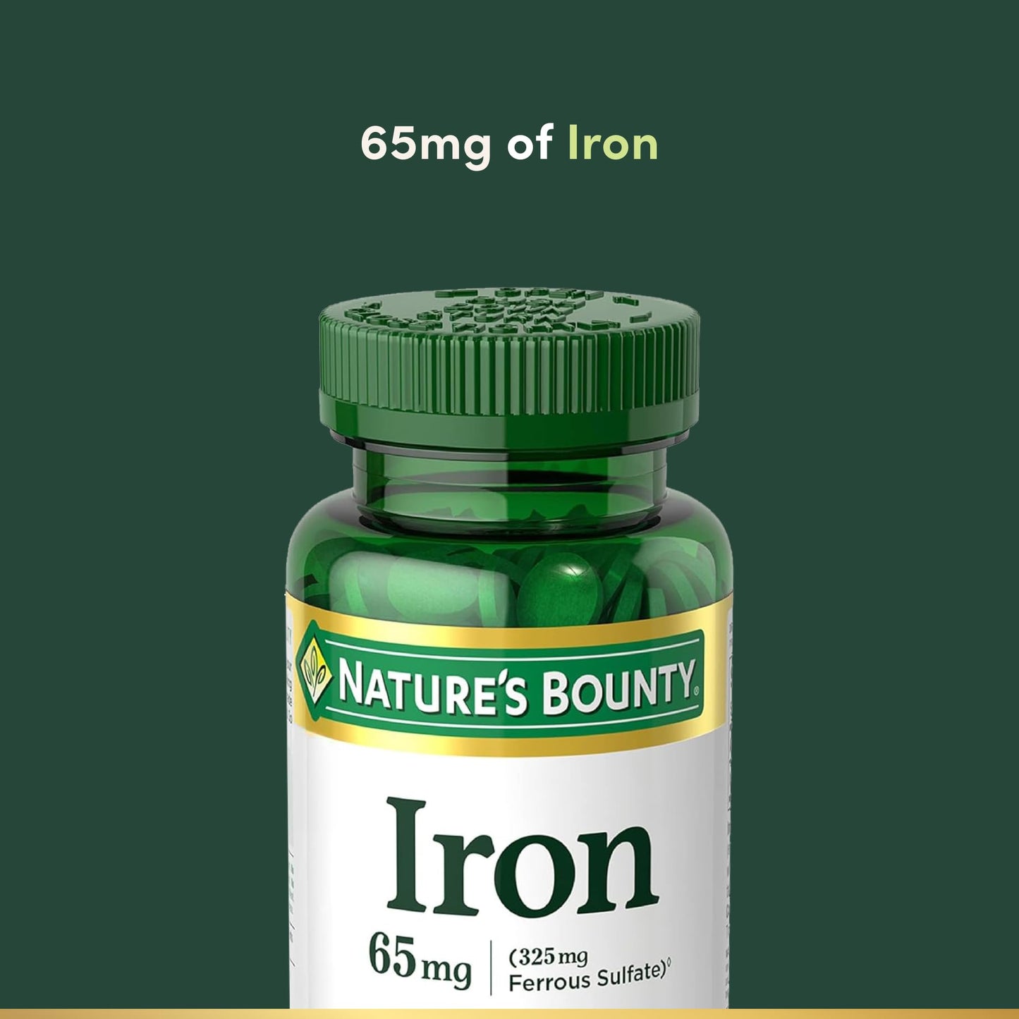 Nature’s Bounty Iron 65mg, 325 mg Ferrous Sulfate, Cellular Energy Support, Promotes Normal Red Blood Cell Production, 1 Serving Per Day, Gluten Free, 100 Vegetarian Tablets - Medaid International
