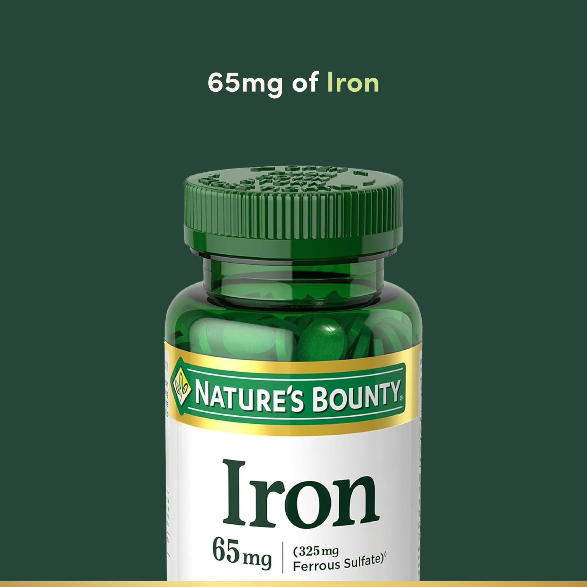 Nature’s Bounty Iron 65mg, 325 mg Ferrous Sulfate, Cellular Energy Support, Promotes Normal Red Blood Cell Production, 1 Serving Per Day, Gluten Free, 100 Vegetarian Tablets - Medaid International