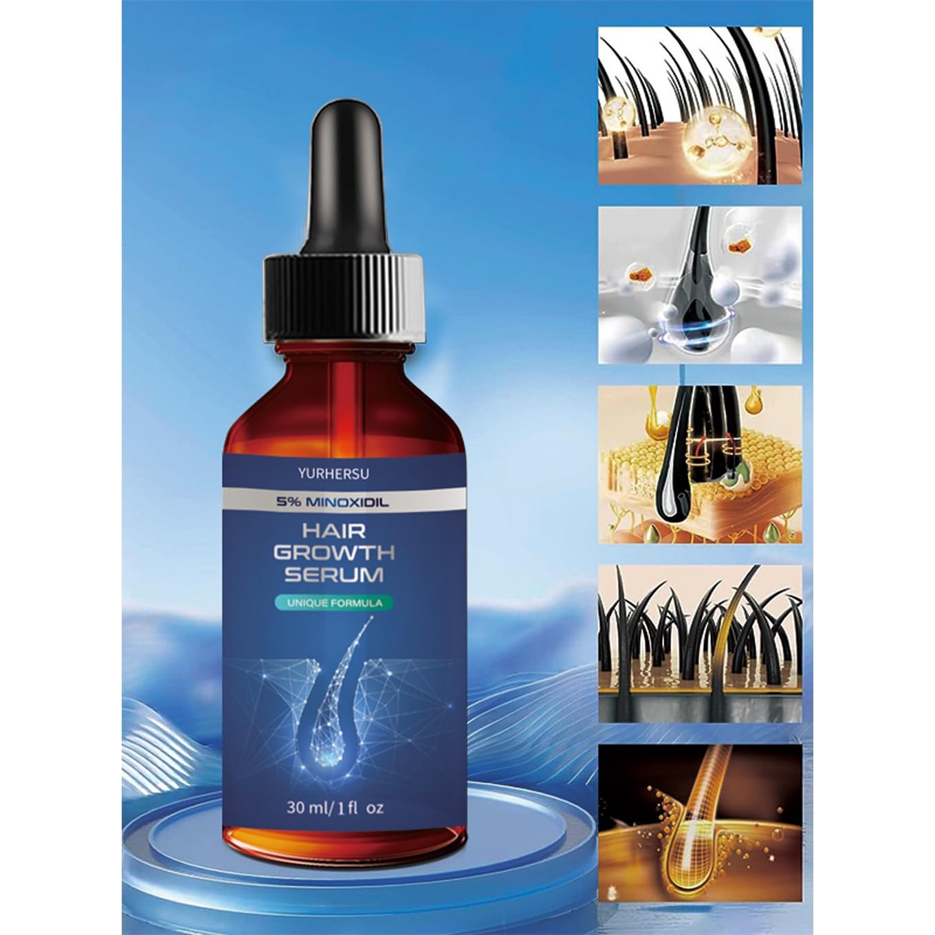 Hair Growth Serum, 5% Minoxidil, With Biotin & Glycerin, for Men's Beard & Women's Hair Regrowth, Anti Hair Loss Treatment, Make Hair Stronger Thicker Longer, 1 fl oz (30 ml) - Medaid International