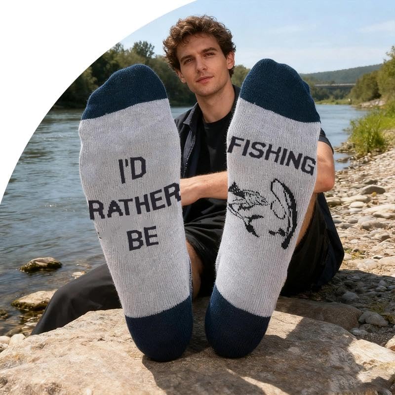 Guqqeuc Birthday Gifts for Father Grandpa Fishing Gifts Socks for Boyfriend Husband Fisherman Xmas Holiday Gift Brother Uncle Funny Mens Crew Sock Fishing Lover Presents for Friends Family - Medaid International