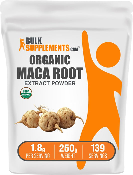 BulkSupplements.com Organic Maca Root Extract Powder - Organic Maca Powder, Nutritional Supplement - Vegan & Gluten Free, 1.8g of per Serving, 250g (8.8 oz) (Pack of 1) - Medaid International