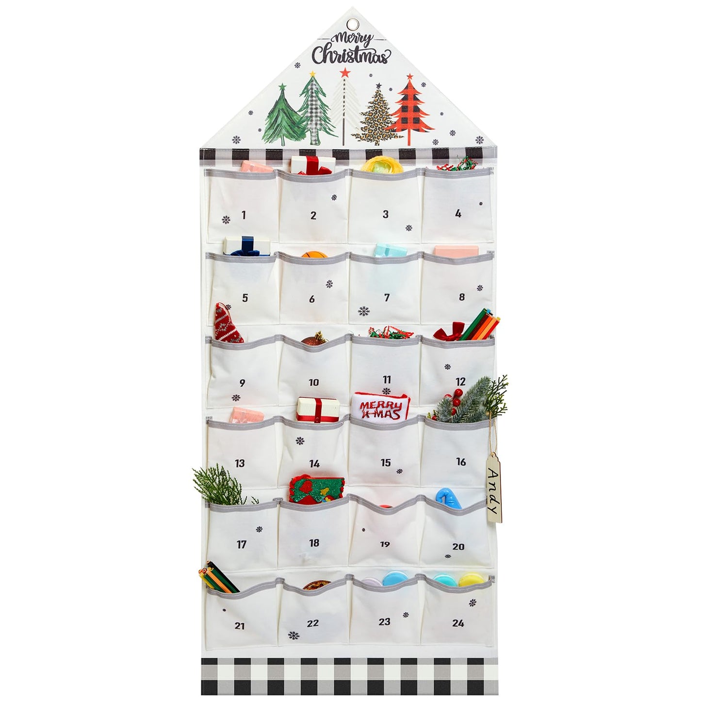 SATINIOR Christmas Fabric Advent Calendar with 24 Pockets Reusable Empty Advent Calendar Wall Hanging Bag Countdown Cloth for Xmas Holiday Wall Decoration - Medaid International