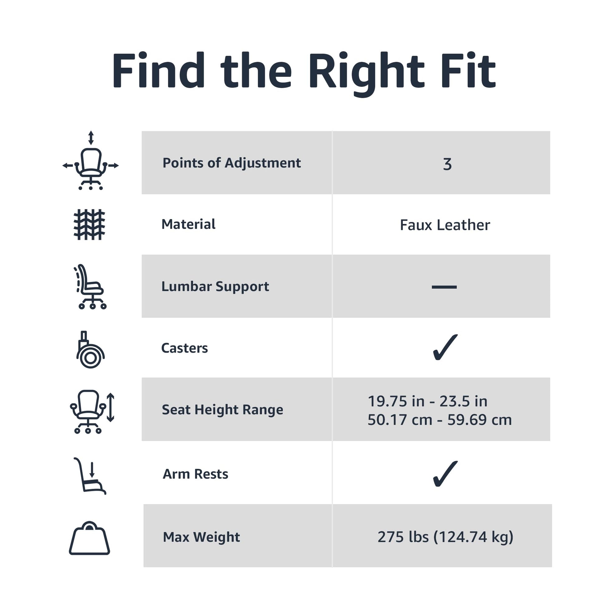 Amazon Basics Classic Puresoft PU Padded Mid-Back Height Adjustable Office Computer Desk Chair with Armrest, 26"D x 23.75"W x 42"H, Black - Medaid International