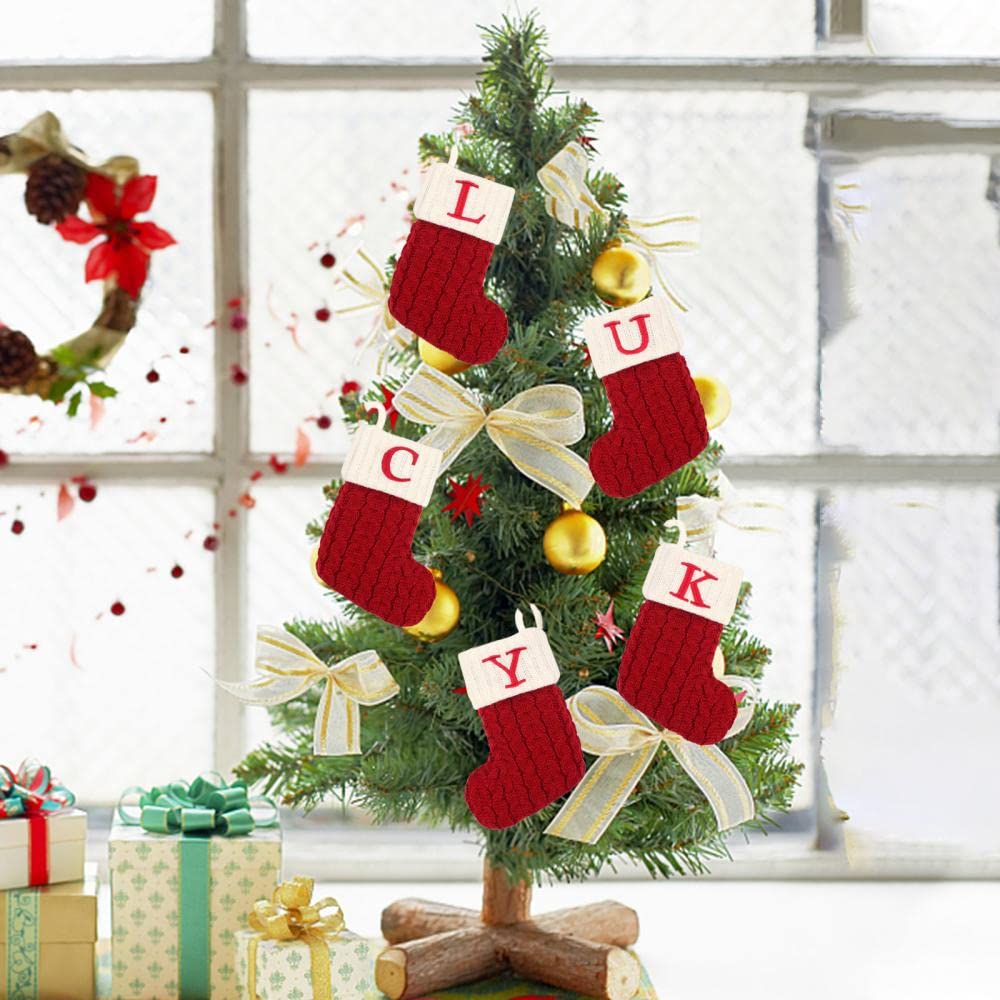 Christmas Stocking with 26 Letter, Initial Embroidered Mini Cute Christmas Stockings Cotton Cord with White Super Soft Plush Cuffs Christmas Decorations, 5.5 * 7.1 in (A) - Medaid International