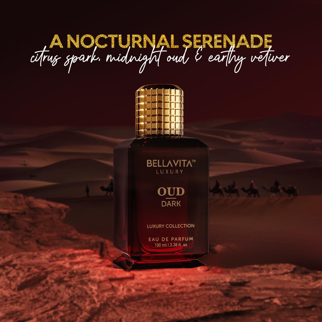 BellaVita Luxury OUD Dark Eau De Parfum (100ml) Unisex | Intense Arabian Perfume | Infused with Citrus, Grapefruit, Floral, Vetiver, Orris, Musky OUD | Arabic Dark Oud Perfume for Women & Men - Medaid International