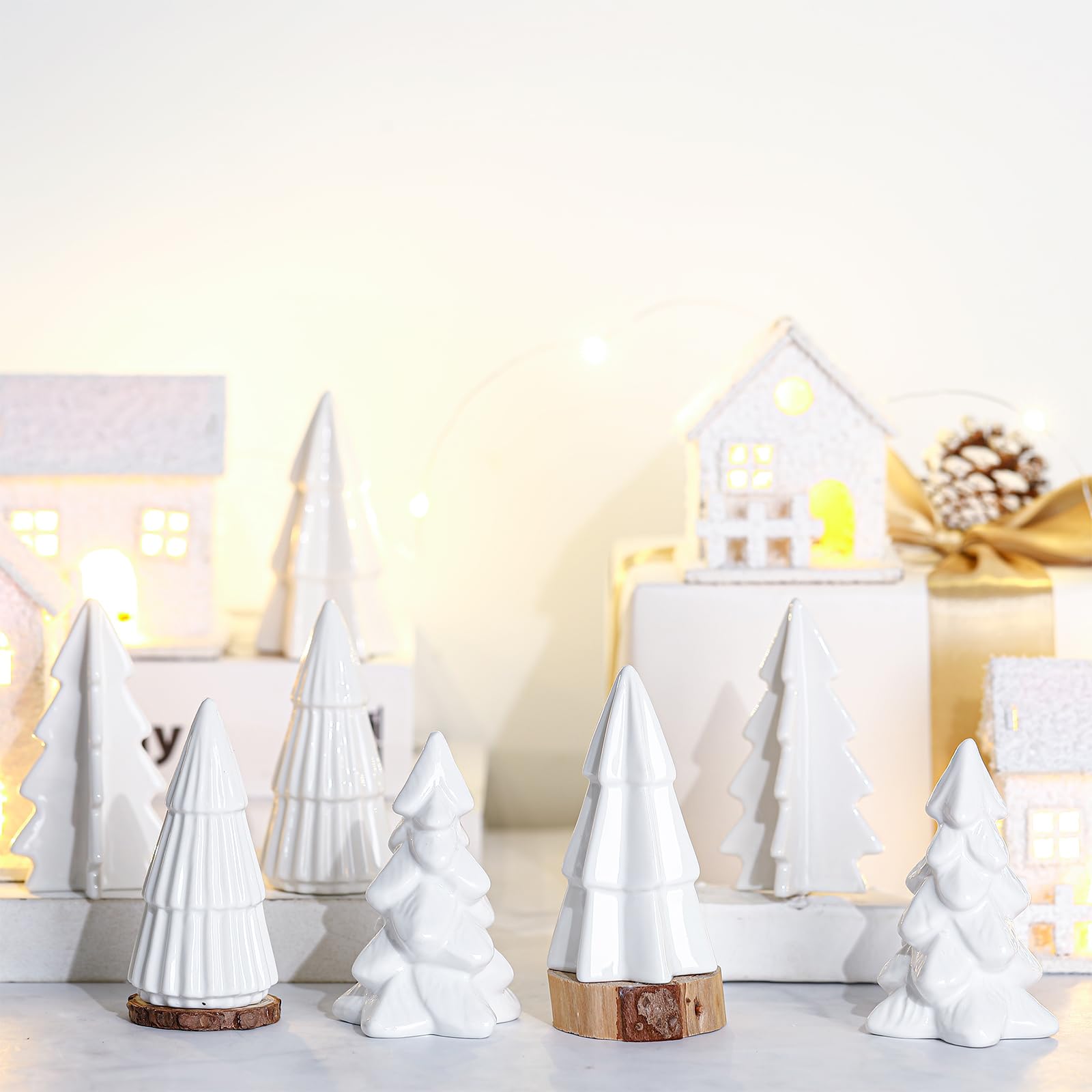 Nuenen 8 Pcs Ceramic Christmas Tree Porcelain Christmas Tree Winter Christmas Trees Mini Stoneware Trees for Mantle Vintage Table Shelf Living Room Bedroom Cabinets Office Desktop(Classic) - Medaid International
