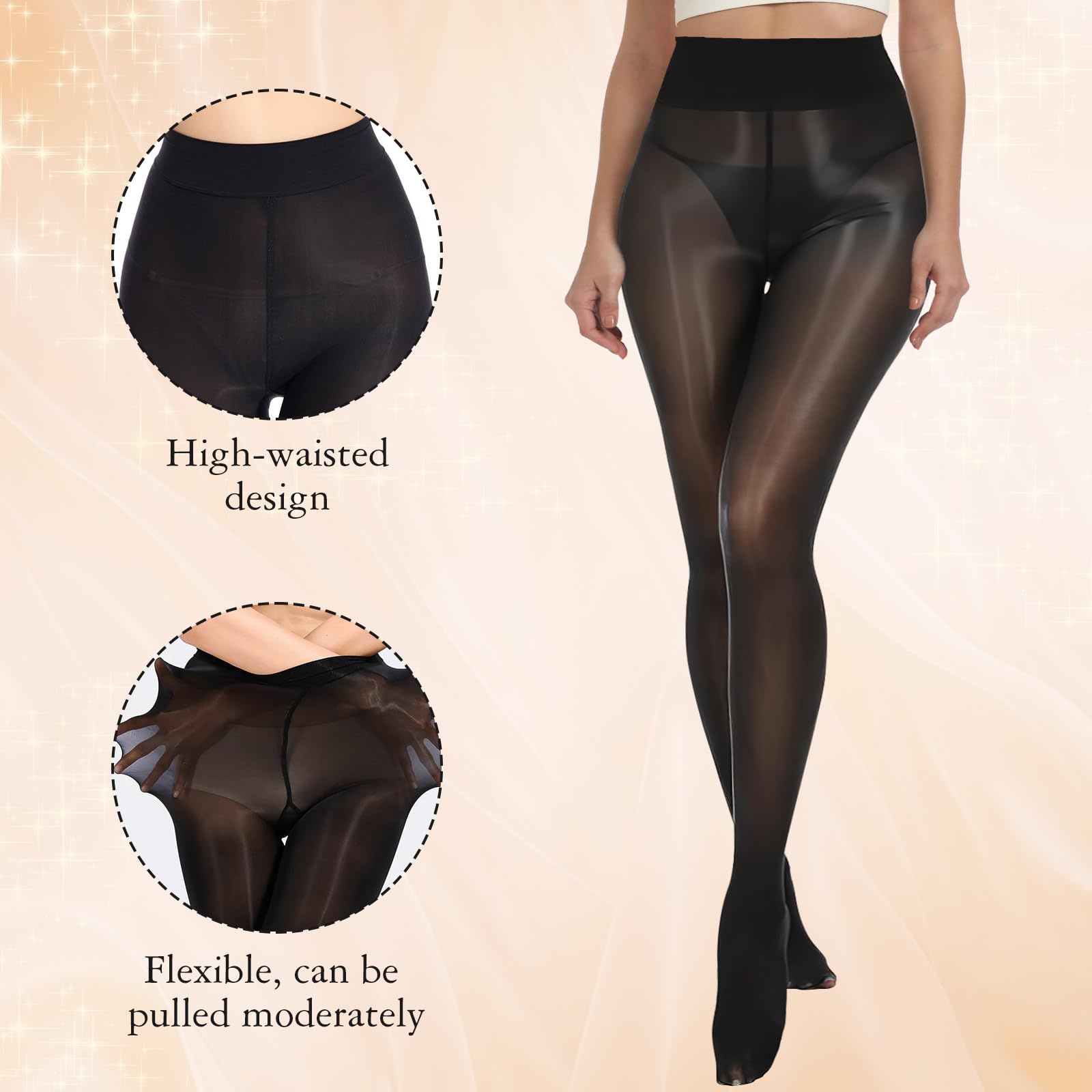 Buauty Shimmer Tights for Women, Shiny Oil Pantyhose Stockings, Oil Bright Shaping Tight Ultra Shiny Sheer Tights High Waist - Medaid International