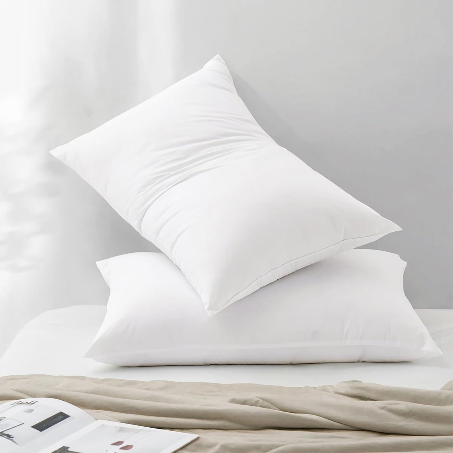 Hotel Collection Bed Pillows Standard Size Set of 4 Back Sleeper Pillow for Adults Stomach Kids Side Sleeping Medium Soft Plush Fluffy White 20x26 inches - Medaid International