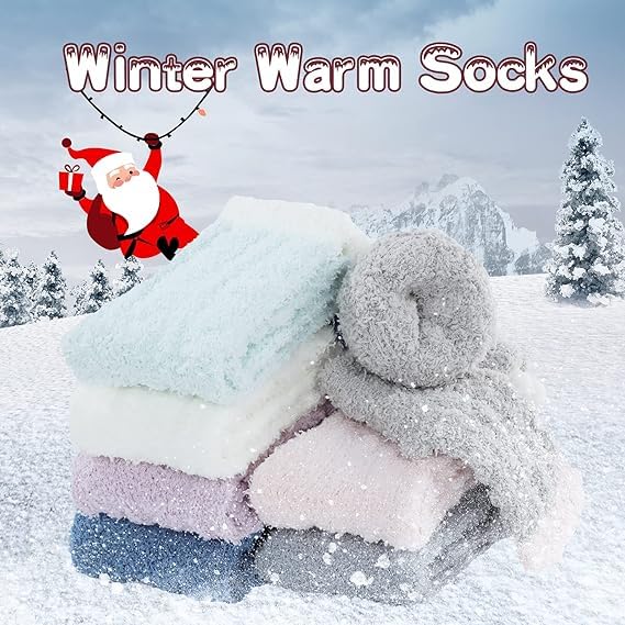6 Pairs Womens Fuzzy Socks for Women, Warm Soft Christmas Sleeping Socks for Women Christmas Gift - Medaid International