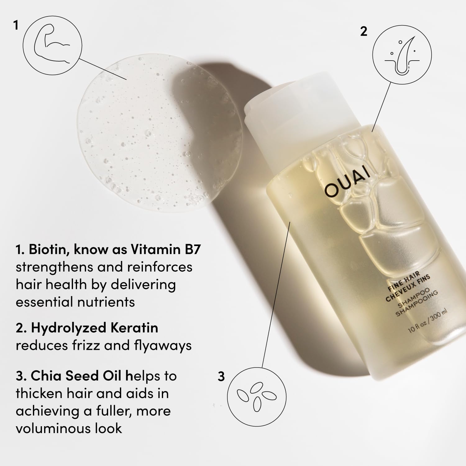 Ouai (300ml, Shampoo) - Fine Shampoo. Bring Fine Hair to the Next Level with Strengthening Keratin, Biotin and Chia Seed Oil. Hair is Left Clean, Bouncy and Voluminous. Free from Parabens, Sulphate... - Medaid International