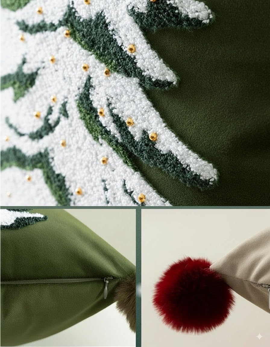 MOCOFO Red Pillowcase 18x18'' Embroidered Christmas Tree Pillow Cover - Festive Long Sofa and Bedside Cushion Cover Décor Cover ONLY - Medaid International