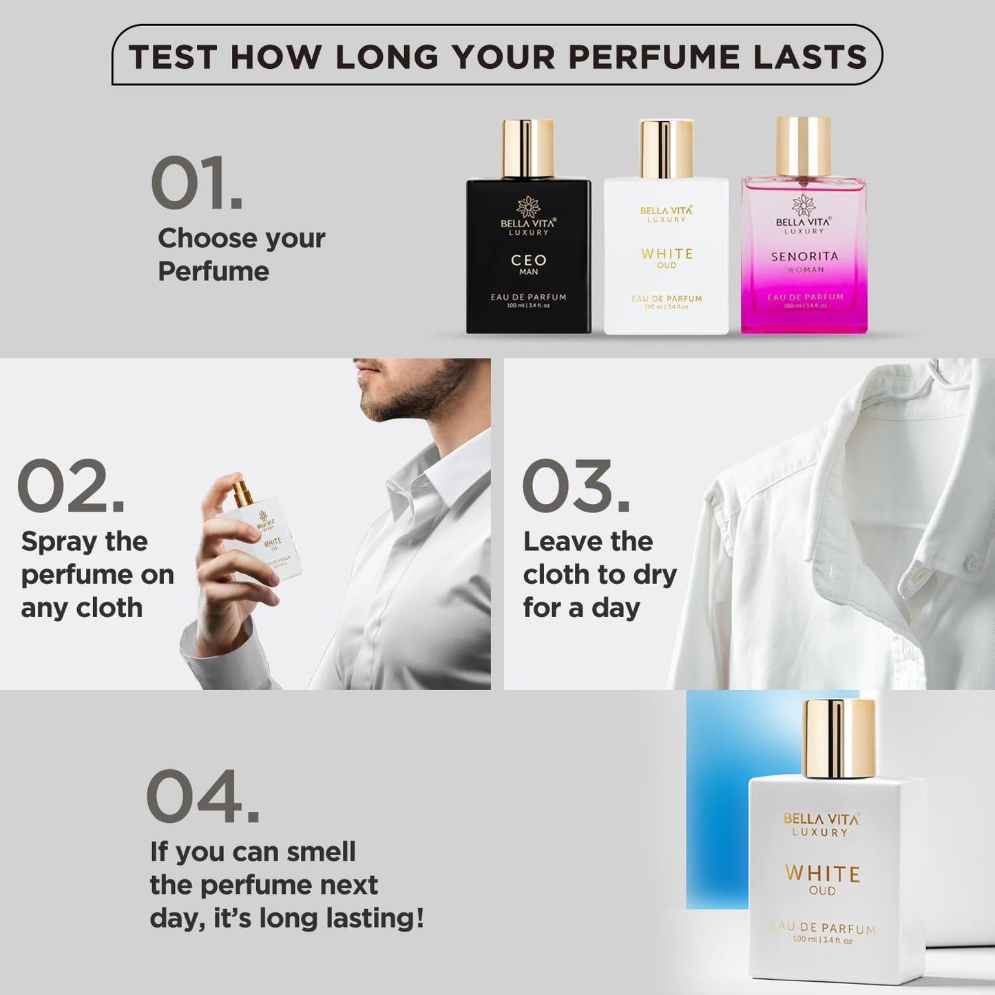 BellaVita Luxury White OUD Unisex Perfume 100Ml | Premium Arabic Men and Women Perfumes | Notes of Artemisia, Musk, Oud Vetiver and Freesias | Exquisite Unisex Arabian Perfume for Women & Men - Medaid International