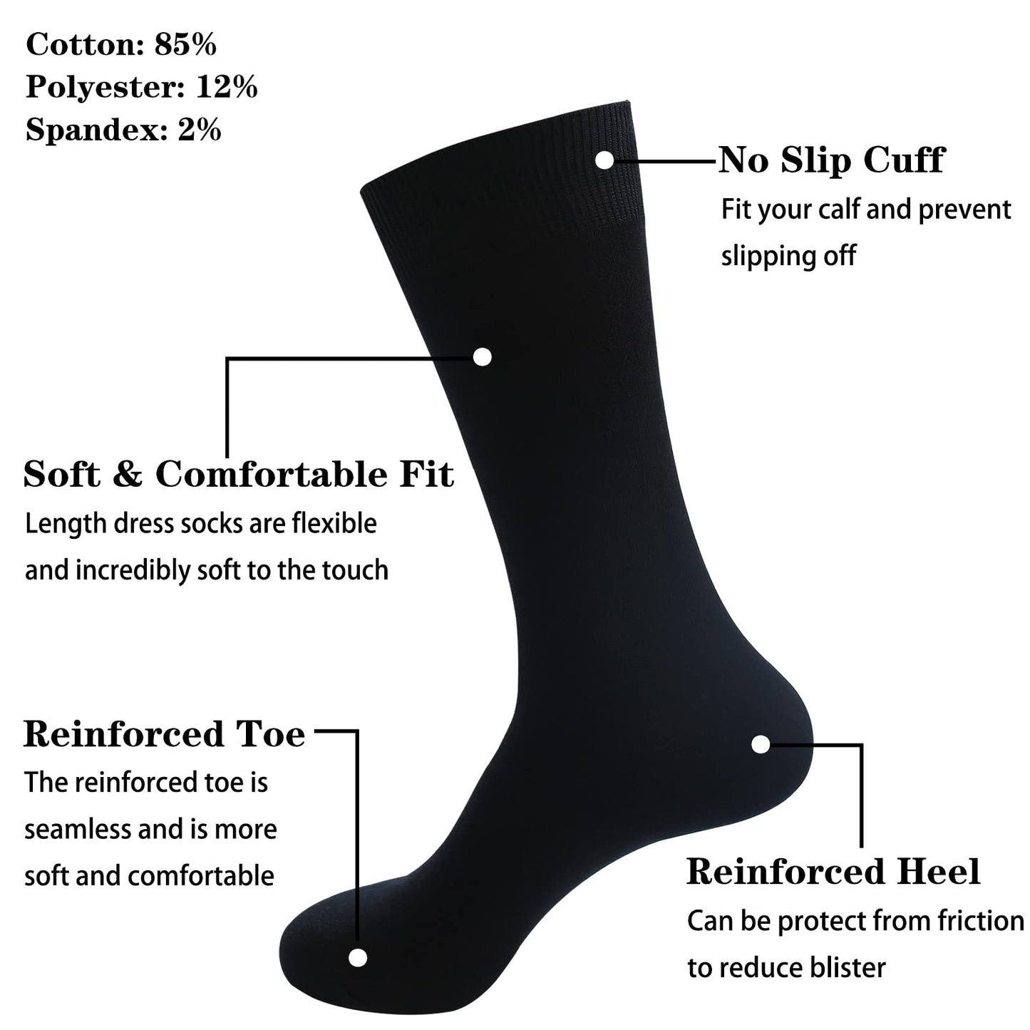 PUJANE Men's Dress Socks 5 Pairs Mens Cotton Calf Business Formal Soft Breathable Long Crew Casual Socks (Black Size L) - Medaid International