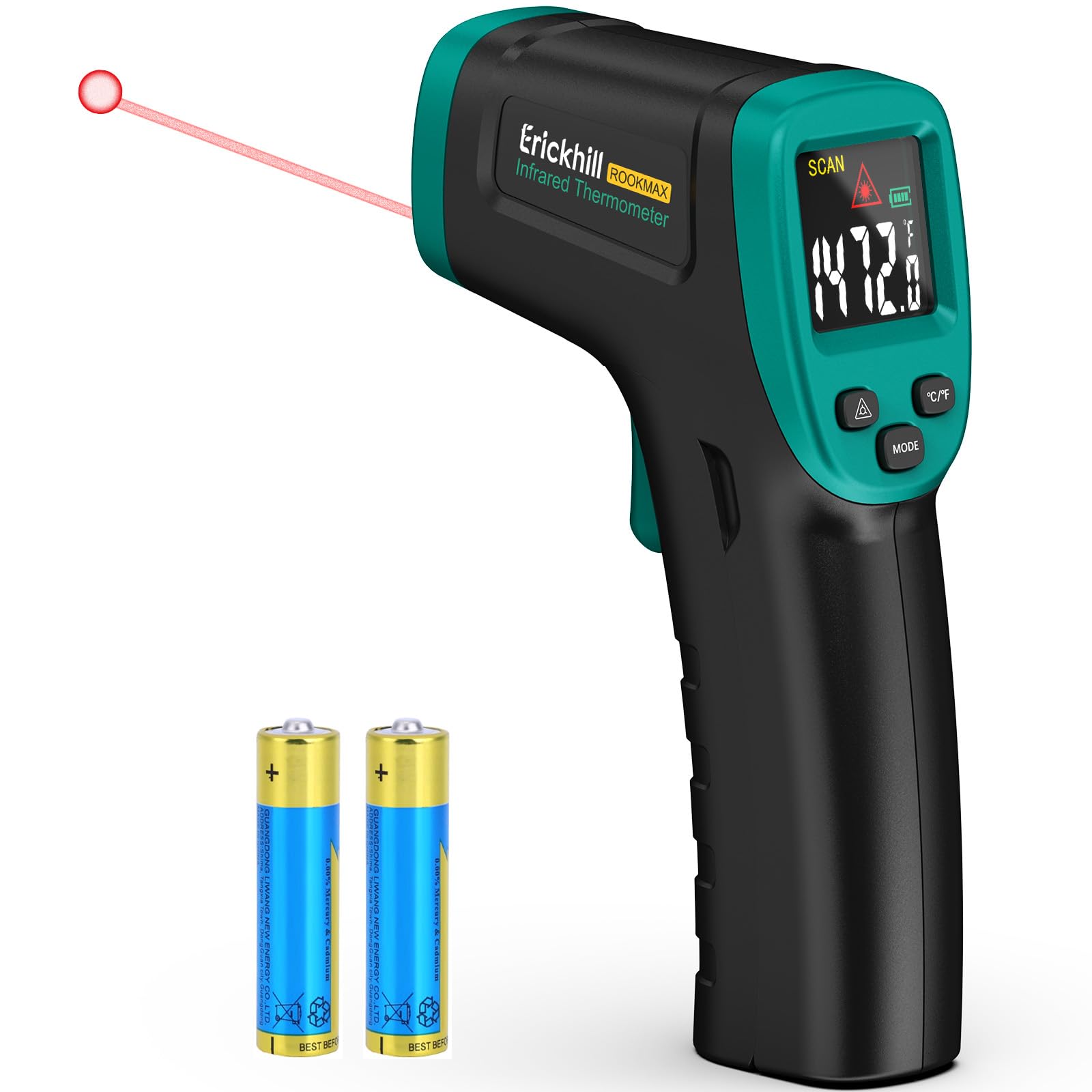 ERICKHILL ROOKMAX Infrared Thermometer Gun, Non-Contact Laser, Adjustable Emissivity, Color LCD, -58°F to 1472°F (-50°C to 800°C), for HVAC, Cooking & BBQ, Automotive, Freezer - Dark Green - Medaid International
