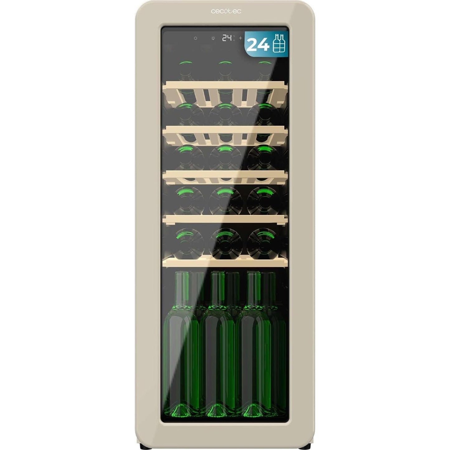 Cecotec - Retro Wine Cellar for 24 Bottles, Beige, LED Display, Low Noise