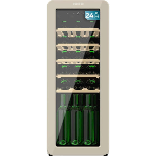 Cecotec - Retro Wine Cellar for 24 Bottles, Beige, LED Display, Low Noise