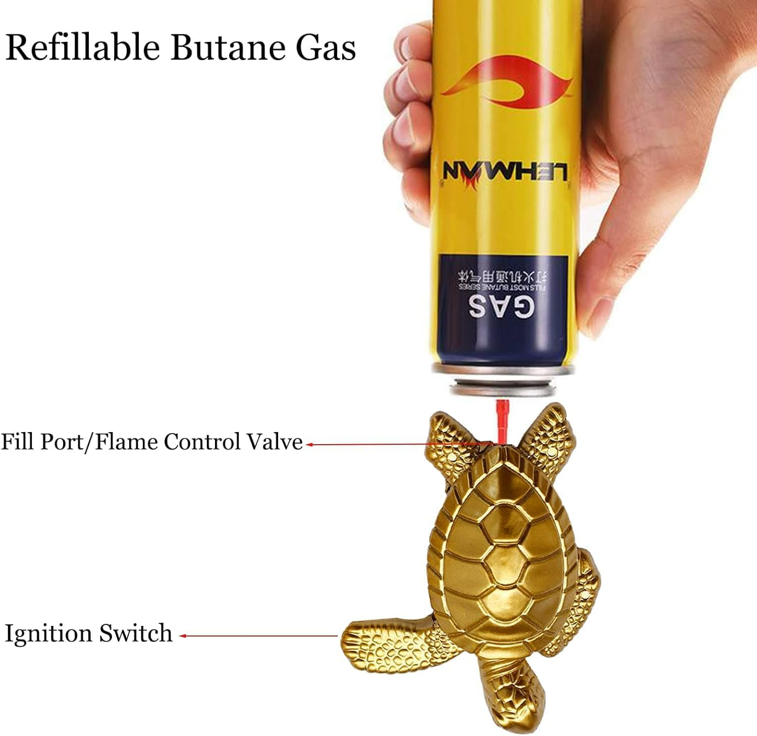 Turtle Lighter, Golden Tortoise Refillable Lighter - Medaid International
