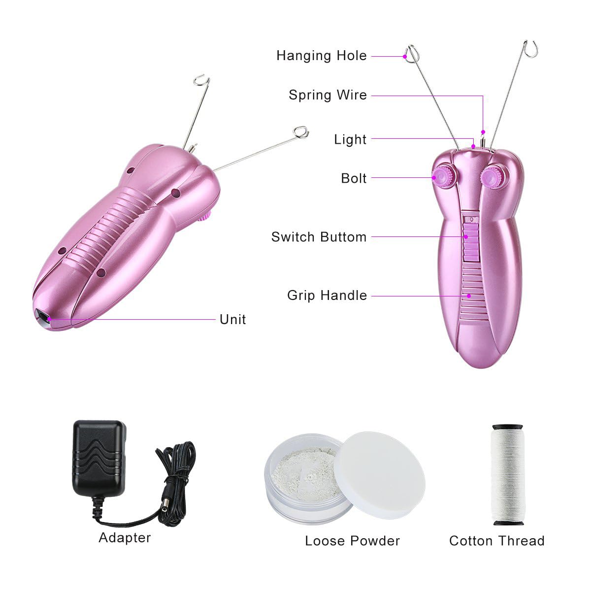 WAYCOM Ladies Facial Hair Remover Electric Women's Beauty Epilator Facial Threading Hair Removal Shaver Face Massager Pull Faces Delicate Device Depilation -Birthday Christmas Day Present(Purple) - Medaid International