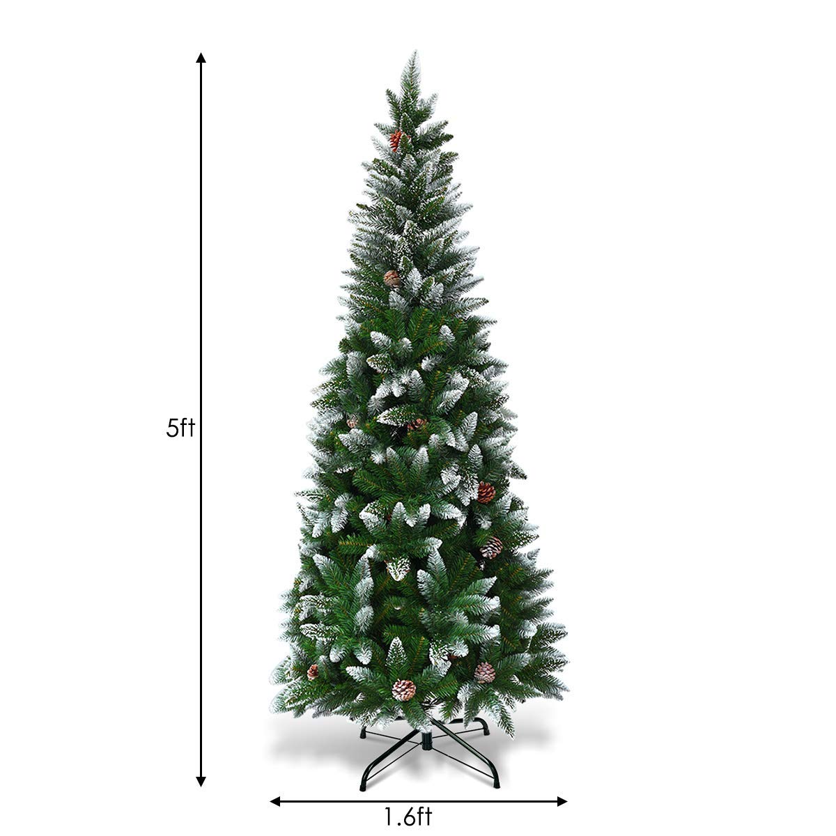 SPSUPE Artificial Pencil Christmas Tree, Snow Flocked Tree with Metal Stand, Pine Cones Decoration, Ideal for Festival Indoor Outdoor Décor (5 ft) (Christmas Tree) - Medaid International