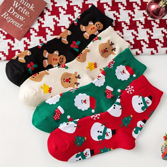 4 Pairs Womens Funny Socks Cozy Cute Printed Patterned Fun Christmas Novelty Santa Socks for Women and Men - Medaid International