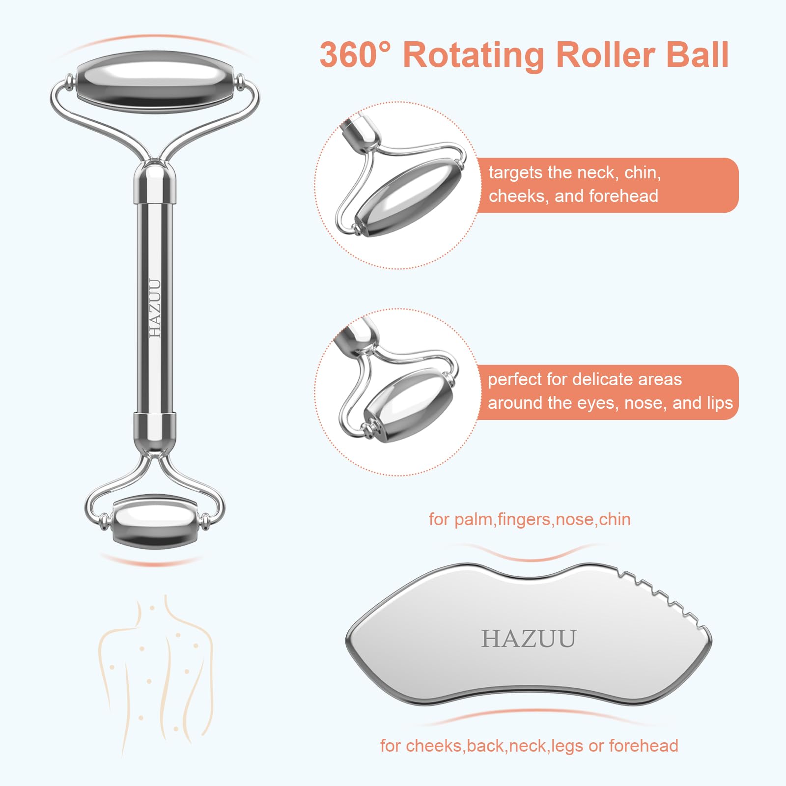 Stainless Steel Gua Sha & Face Rollers - Metal Roller for Eyes & Neck, Anti-Aging Facial Massage Tools, Gua Sha Facial Tool Kit (JGS-1) - Medaid International