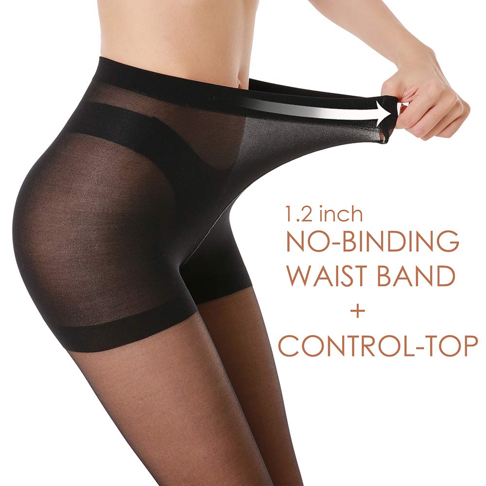 G&Y 3 Pairs Women's Sheer Tights - 20D Control Top Pantyhose with Reinforced Toes(Black, S) - Medaid International