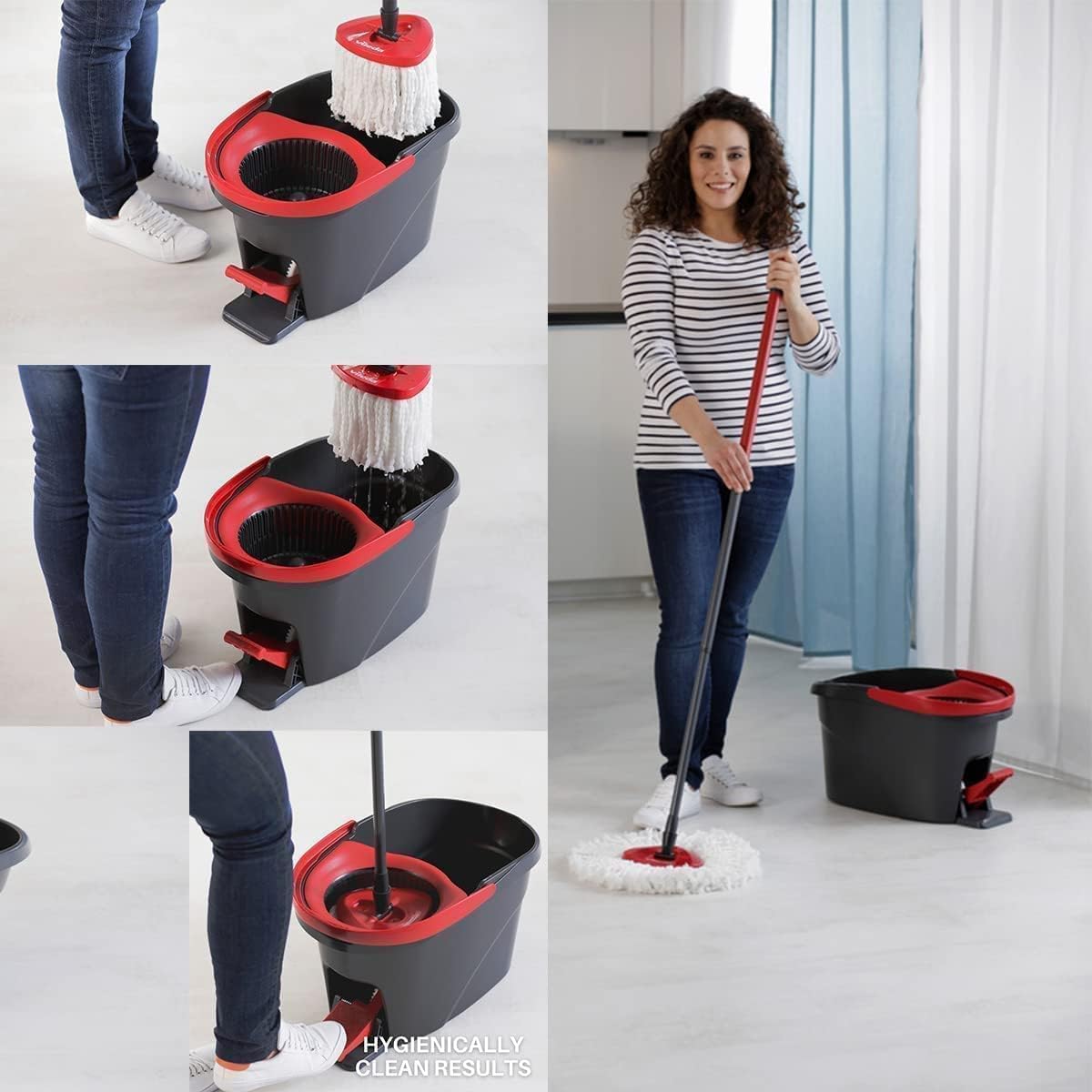 Vileda 163420 - Juego de fregona y Cubo con Pedal de Pie, Mango telescópico 85-125 cm, fregona de Suelo con escurridor Giratorio, Cabezal de fregona de Microfibra 2 en 1, Multicolor, 163420 - Medaid International