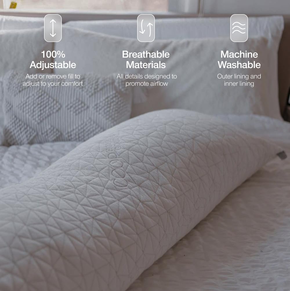 Coop Home Goods Original Adjustable Body Pillow, 20x54 Long Pillow for Back, Shoulder, Hip and Knee Support, Side Sleeper Body Pillows for Adults with Memory Foam & Washable Cover - Medaid International