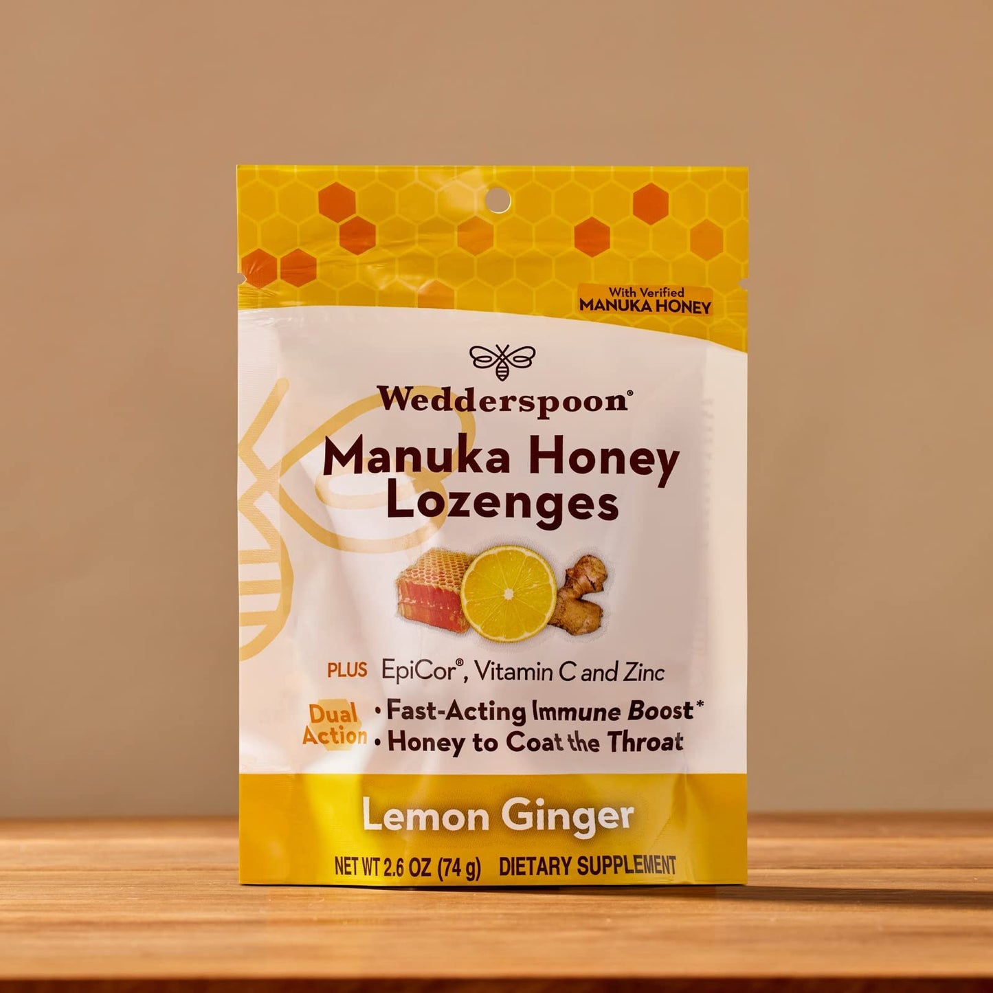 Wedderspoon Manuka Honey Immunity Lozenges, Lemon Ginger, 2.6 Oz (Pack of 1), Genuine New Zealand Honey, Boost Immunity Within Two Hours - Medaid International