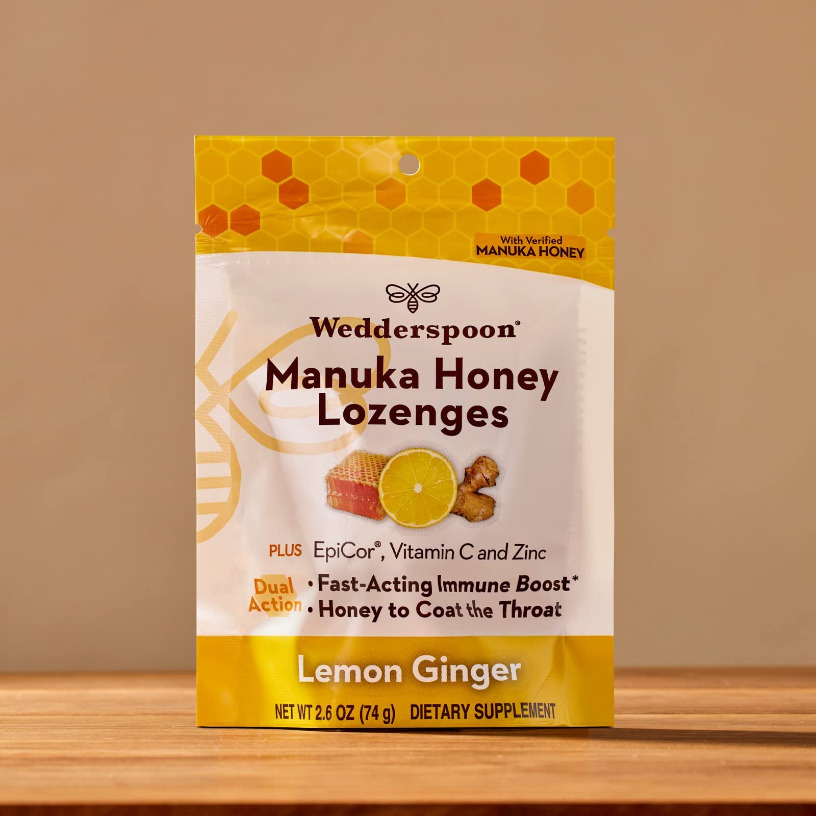 Wedderspoon Manuka Honey Immunity Lozenges, Lemon Ginger, 2.6 Oz (Pack of 1), Genuine New Zealand Honey, Boost Immunity Within Two Hours - Medaid International