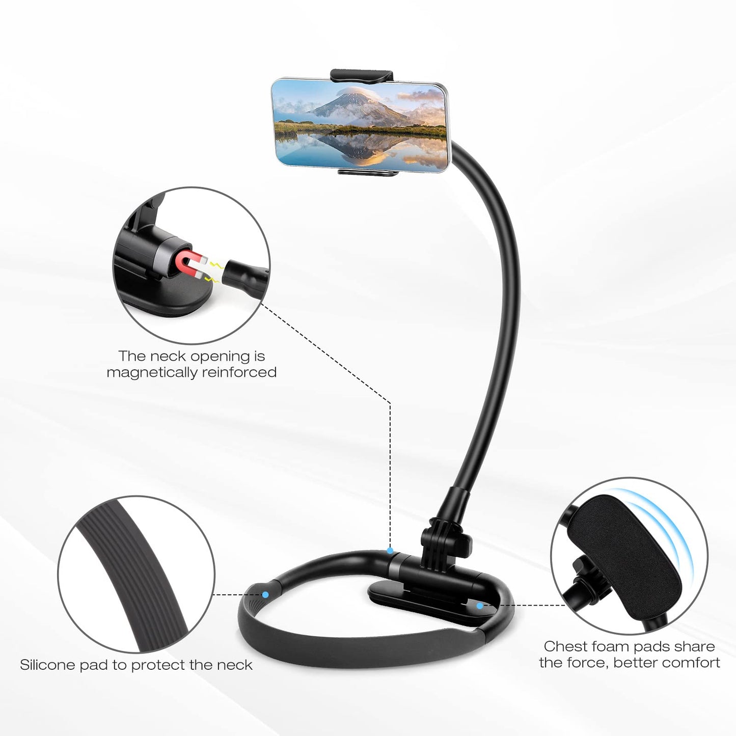 Cell Phone Stand, Neck Cell Phone Holder, Hand Free Flexible Gooseneck Phone Holder for Bed, Neck Phone Holder POV/Vlog Selfie Mount, Universal Multi-Functional Phone Stand for 4.7''-6.7'' Phone - Medaid International
