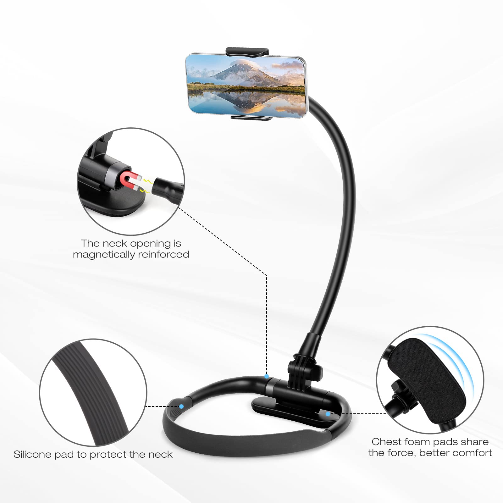 Cell Phone Stand, Neck Cell Phone Holder, Hand Free Flexible Gooseneck Phone Holder for Bed, Neck Phone Holder POV/Vlog Selfie Mount, Universal Multi-Functional Phone Stand for 4.7''-6.7'' Phone - Medaid International