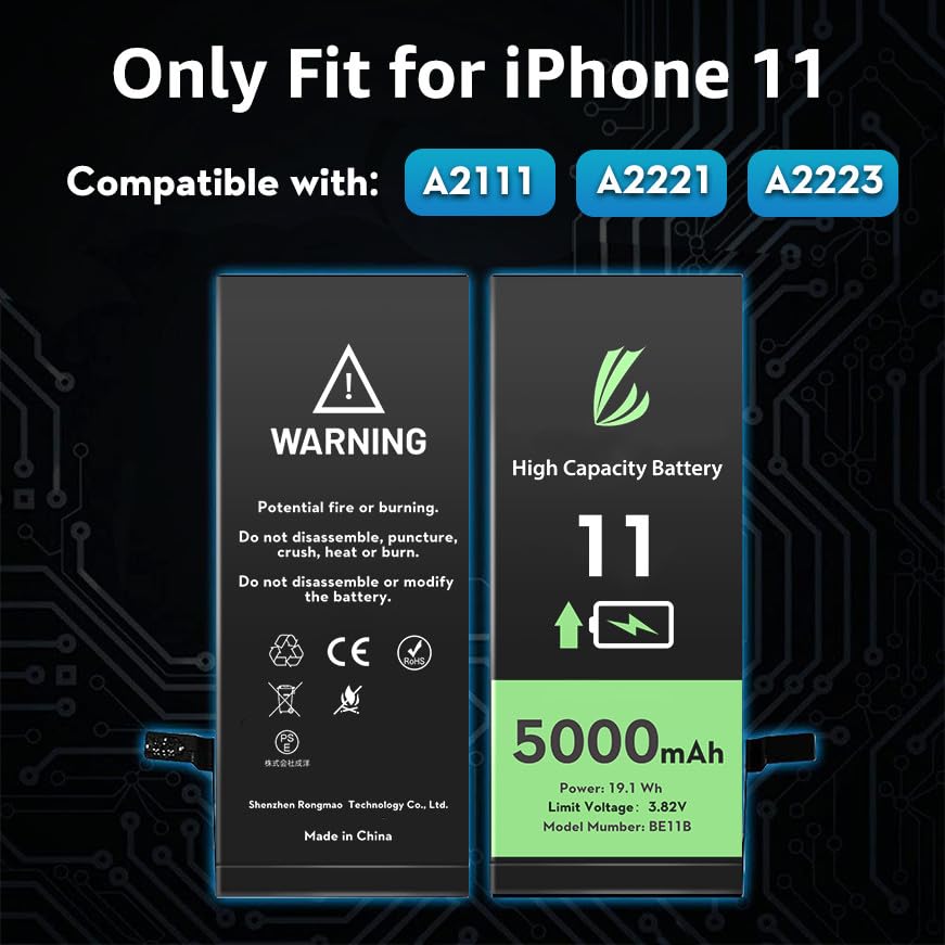 LL TRADER - 5000 mAh Lithium-Ion Battery for iPhone 11 with Repair Tools