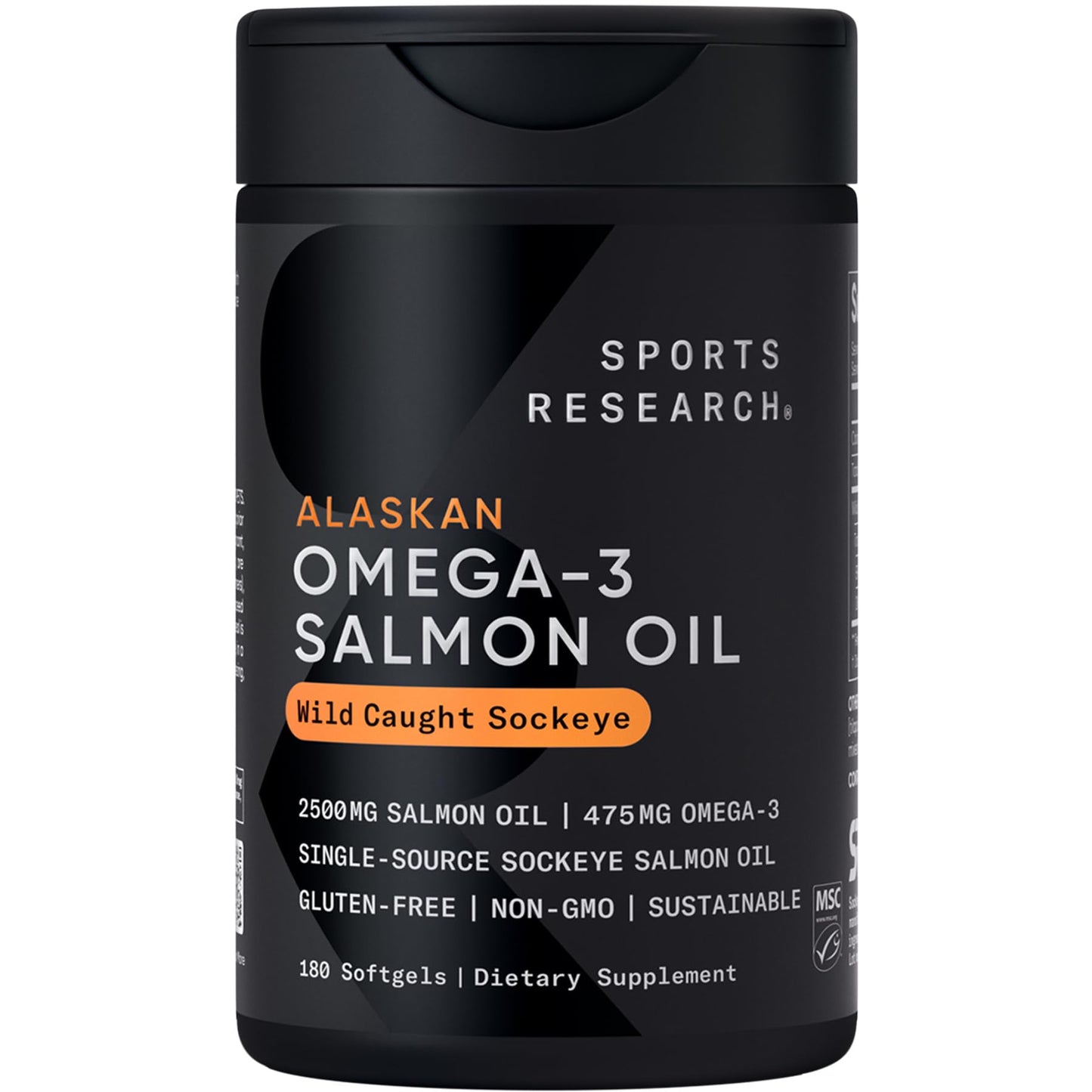 Sports Research® Salmon Oil - Single-Source Wild Alaskan Sockeye | 2500 mg per Serving w/EPA & DHA Fatty Acids | MSC Certified - 180 Count Softgels - Medaid International