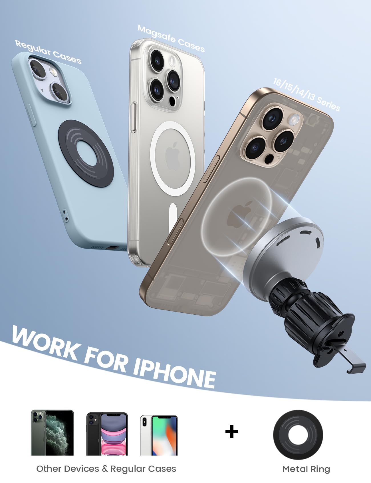Lamicall for Mag Safe Car Mount Charger - [2025 Ultra Magnet] 15W Wireless Car Phone Holder Charger - HandsFree Magnetic Phone Holders for Your Car Vent for iPhone 16 15 14 13 Pro Max Silver - Medaid International