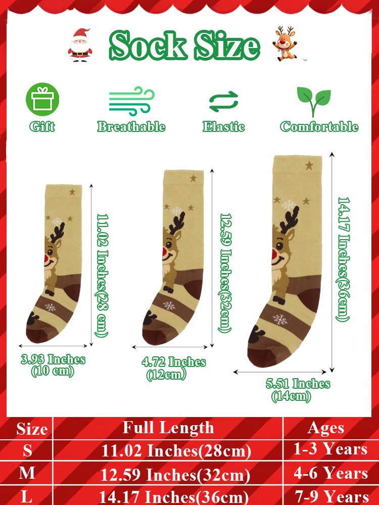 ZUOIUP Christmas Socks for Toddlers Girls Boys, 2 Pairs Knee High Xmas Kids Socks with Santa and Reindeer for Christmas Day for Unisex Toddler (Green+Brown,1-3 Y) - Medaid International