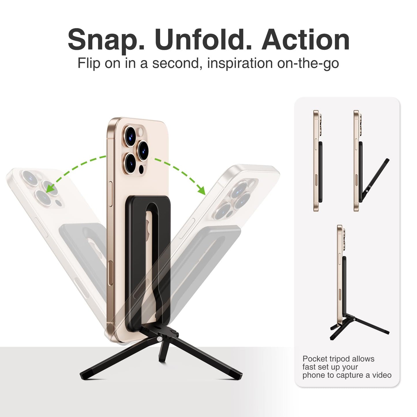 elitehood Mini Magnetic Tripod for iPhone 12/13/14/15/16 & Magsafe Cases, Travel iPhone magnetic Stand for Airplane, Aluminum Portable Small Phone Tripod with Strong Magnet and 1/4" Screw Mount, Black - Medaid International