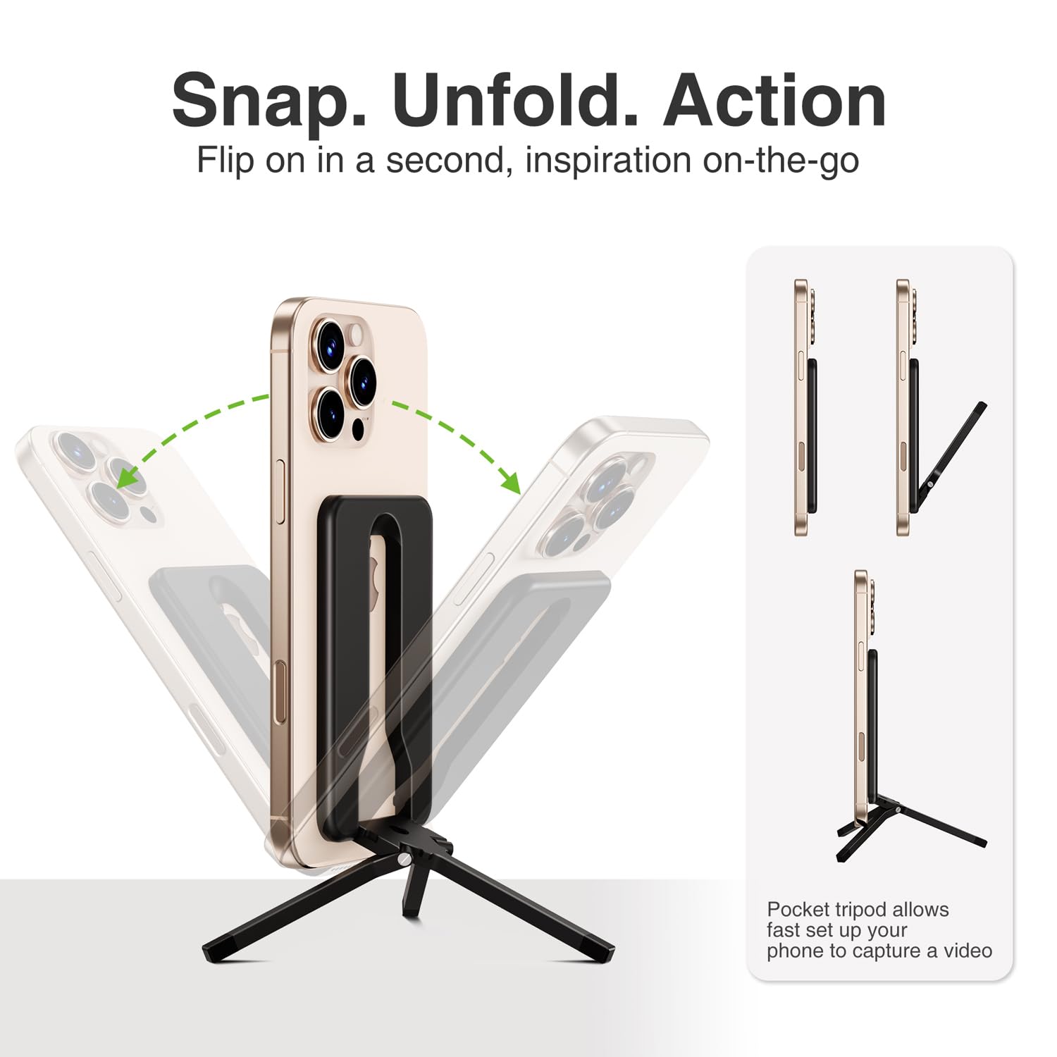 elitehood Mini Magnetic Tripod for iPhone 12/13/14/15/16 & Magsafe Cases, Travel iPhone magnetic Stand for Airplane, Aluminum Portable Small Phone Tripod with Strong Magnet and 1/4" Screw Mount, Black - Medaid International