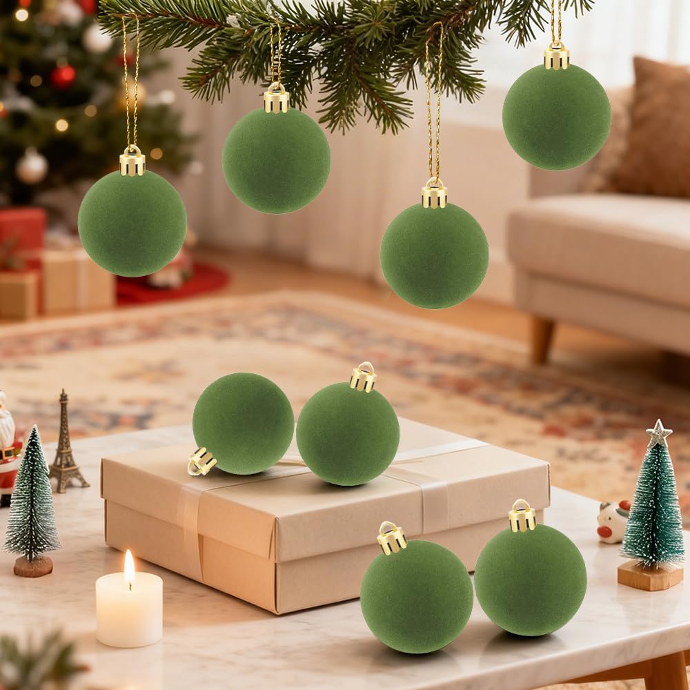 4Pcs Velvet Christmas Ball Ornaments, Green Hanging Decor for Xmas Tree, Perfect for Holiday Thanksgiving Celebrations Christmas Indoor Home Party Decorations - Medaid International