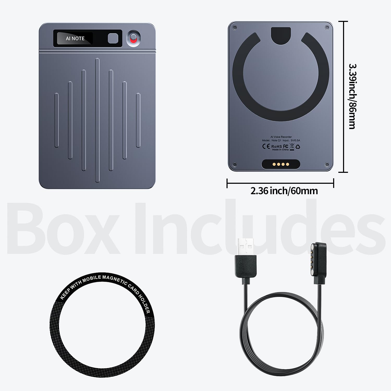 AI Voice Recorder Translator App Control, Transcribe & Summarize with AI Technology, Support Multiple Languages, 64GB, 40H Battery, 10m Pickup, for Lectures, Meetings, Calls, Silver - Medaid International