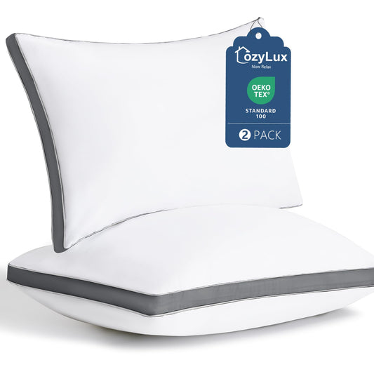 CozyLux Pillows Queen Size Set of 2, Soft Supportive 3D Down Alternative Bed Pillow for Sleeping 2 Pack Dark Grey, Luxury Hotel Quality Gusseted Bedding Pillow for Back, Stomach or Side Sleepers 18x28 - Medaid International