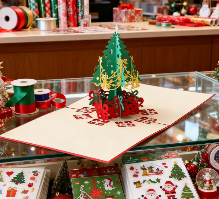 3D Pop Up Christmas Card Creative Holiday Greeting Card with Christmas Tree Design Festive Gift Card (Green) - Medaid International